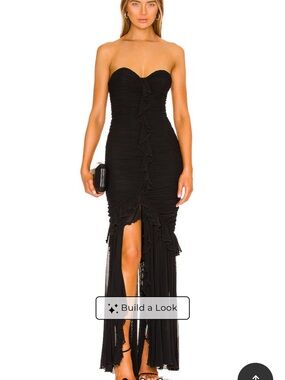 MAJORELLE Giules Gown Maxi Black Strapless Ruffle-Front Evening Dress